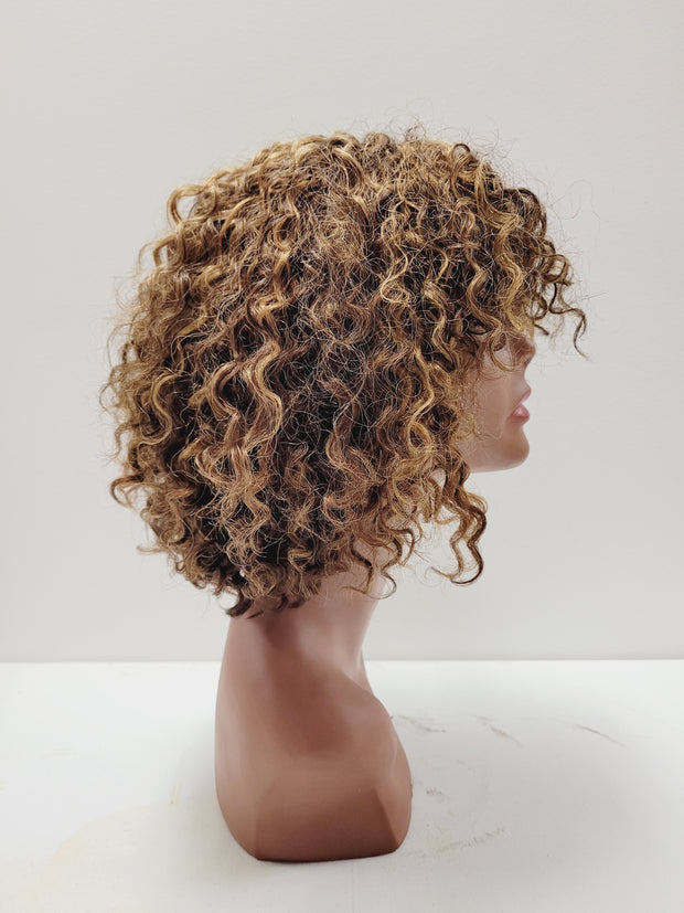 Short Blonde Human Hair Curly Wig